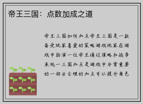 帝王三国：点数加成之道